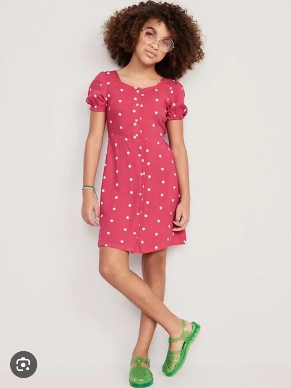 Old Navy | Girls Pink and White Polka Dot Button-Front Mini Dress, Medium (8)